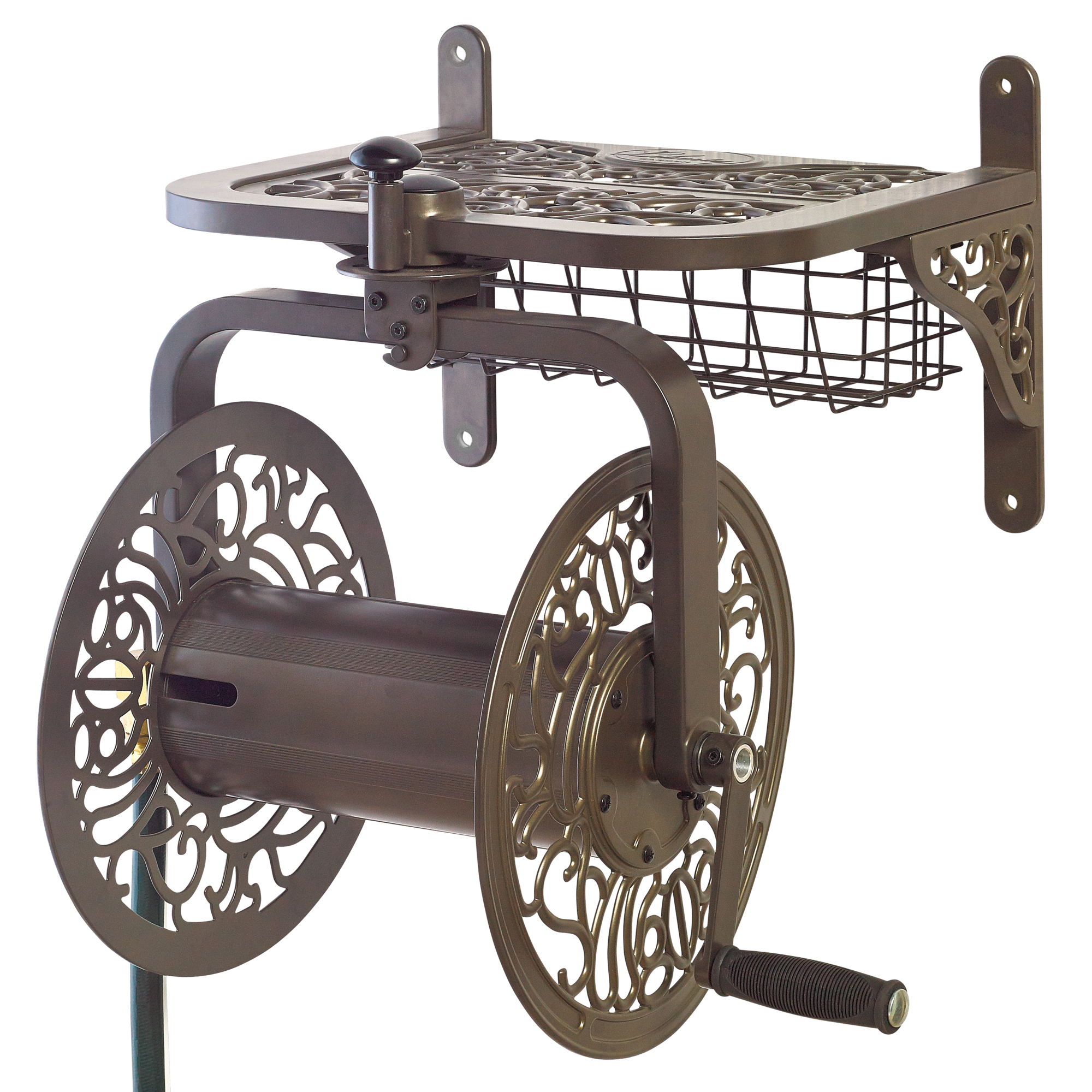 Liberty Garden Products, Multi Directional Hose Reel, Hose Length Capacity 125 ft, Frame Material Aluminum, Color Brown, Model# 714